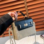 High-End Straw Texture Versatile Handbag Women 2025 Summer New Contrast Color Crossbody Bag Small Square Bag