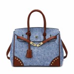 Retro Denim Contrast Color Handheld Kelly Bag Women's 2025 Light Luxury Texture Shoulder Bag Crossbody Bag