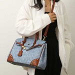 Retro Denim Contrast Color Handheld Kelly Bag Women's 2025 Light Luxury Texture Shoulder Bag Crossbody Bag