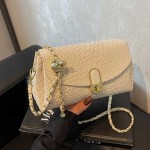 Women's Black Woven Leather Crossbody Bag with Detachable Shoulder Strap & Zip Closure