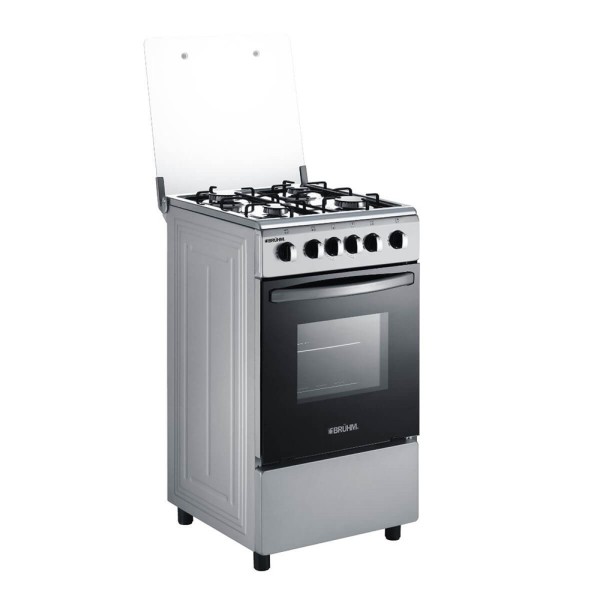Bruhm Gas Cooker – 4 Burner, Double Oven Grill- Silver BGC-5540IS