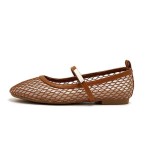 Korean Style Mesh Mary Jane Flats for Women - Summer New Soft-Soled, Hollowed Fishnet Weaving Round Toe Shoes