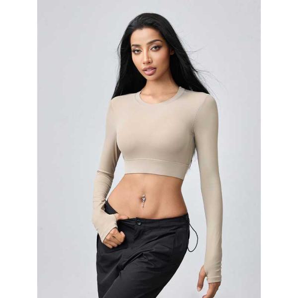 Women's Open-Back Long-Sleeve Crop Top
