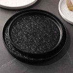 Rock Pattern Round Steak Plate - Japanese Style Black & White Ceramic Dinner Plate for Western Food, Restaurant Tableware & Home Serving