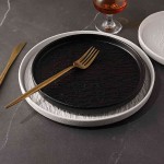Rock Pattern Round Steak Plate - Japanese Style Black & White Ceramic Dinner Plate for Western Food, Restaurant Tableware & Home Serving