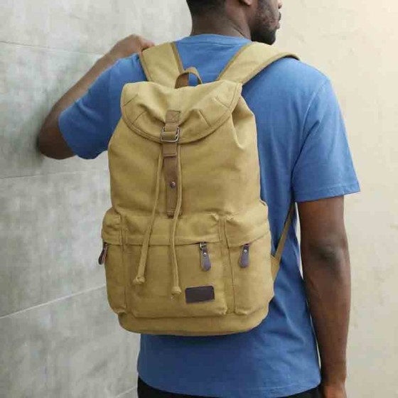 Men's Canvas Backpack Large Capacity Trendy Schoolbag for Middle School Students & Travel