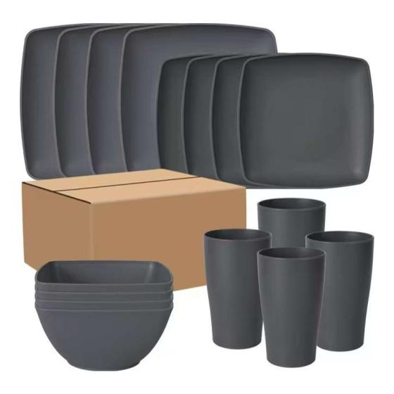16-Piece Wheat Straw Square Dinnerware Set