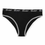 Women's Ribbed Cotton Mid-Waist Briefs with Letter Waistband