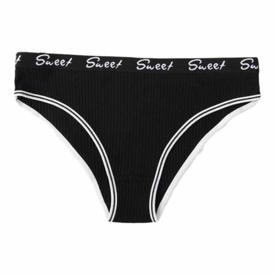 Women's Ribbed Cotton Mid-Waist Briefs with Letter Waistband