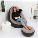 Inflatable Flocking Bean Bag Sofa with Footstool Lazy Couch