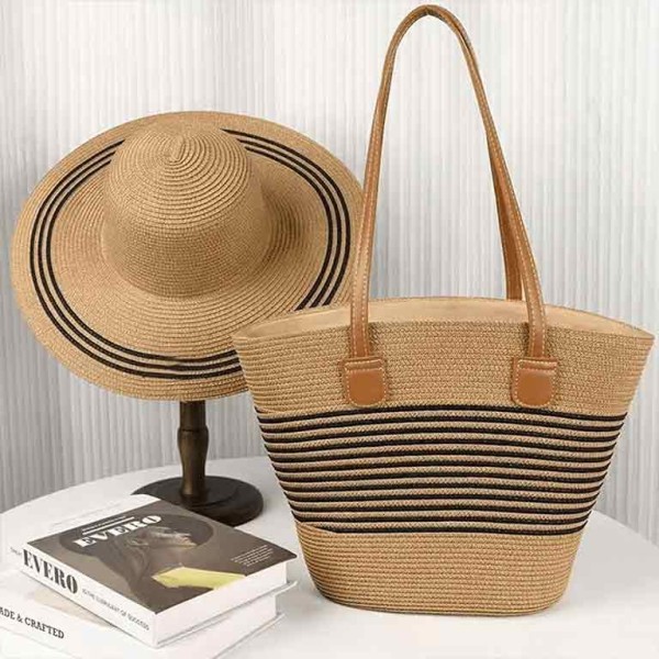 Women's Straw Sun Hat Bag Large Capacity Tote for Beach Vacation & Travel