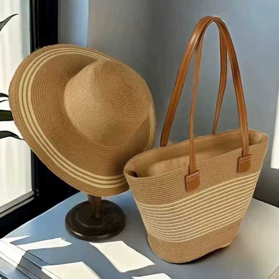 Women's Straw Sun Hat Bag Large Capacity Tote for Beach Vacation & Travel