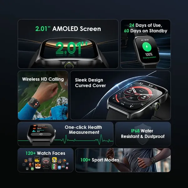 oraimo Watch Nova AM 2.01" AMOLED Screen Curved Cover Smart Watch OSW-812