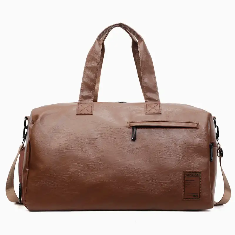 Leather Travel & Gym Duffel Bag with Shoe Compartment