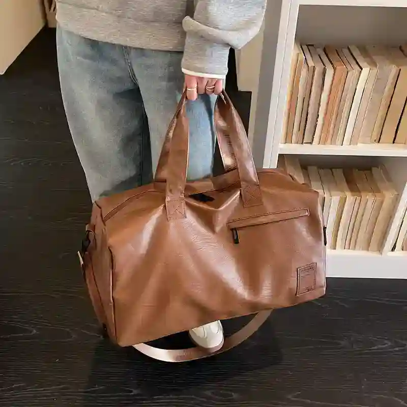Leather Travel & Gym Duffel Bag with Shoe Compartment