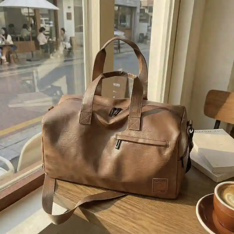 Leather Travel & Gym Duffel Bag with Shoe Compartment