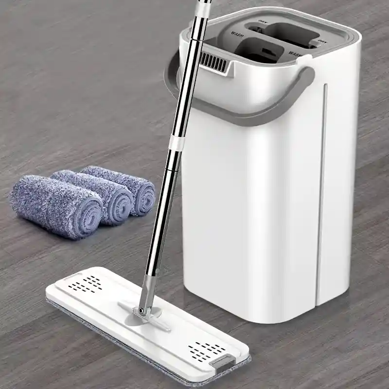 Self-Wringing Flat Mop with Bucket – Wet & Dry Floor Cleaning Set
