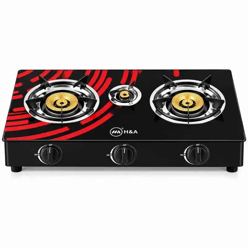 H&A 3-Burner Table Top Glass Gas Stove GG8003 (Black)
