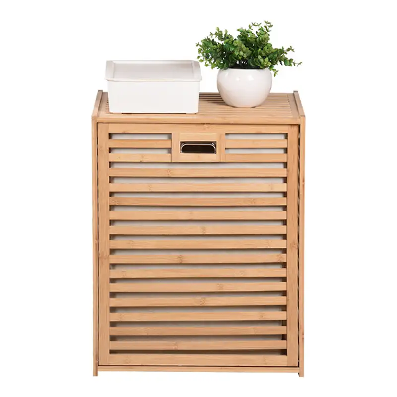 Slatted Tilt-Out Laundry Hamper Cabinet with Removable Liner