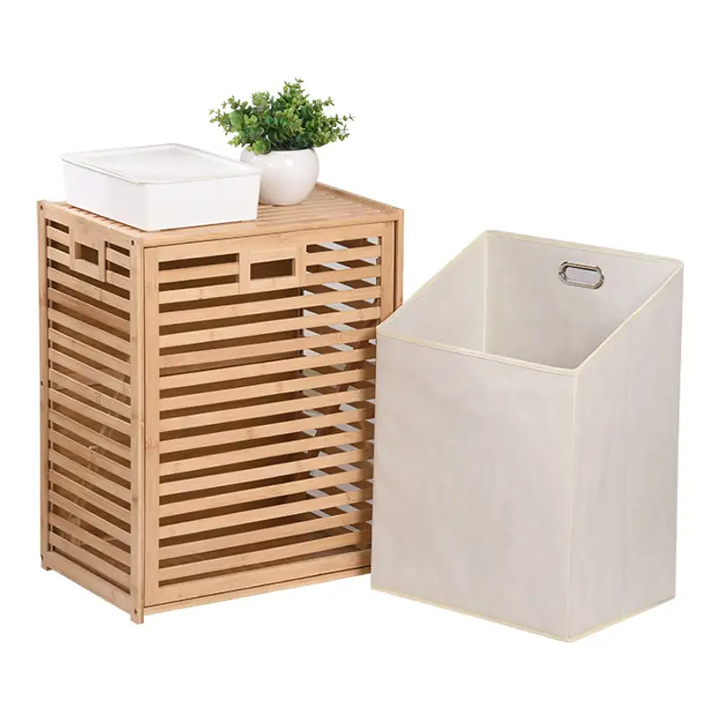 Slatted Tilt-Out Laundry Hamper Cabinet with Removable Liner