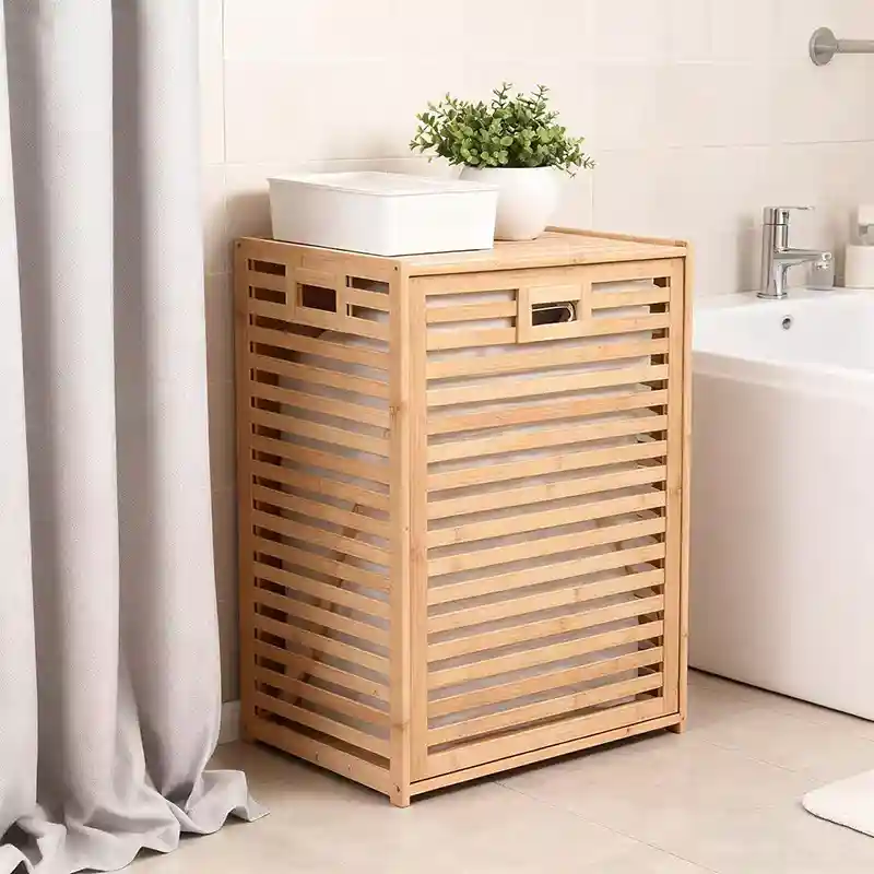 Slatted Tilt-Out Laundry Hamper Cabinet with Removable Liner