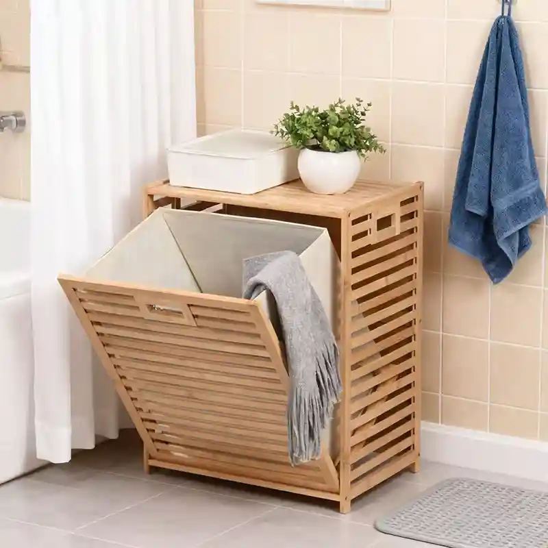 Slatted Tilt-Out Laundry Hamper Cabinet with Removable Liner
