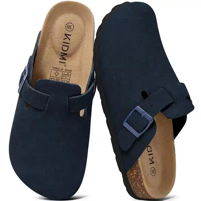 Unisex Cork Footbed Suede Clogs with Adjustable Buckle