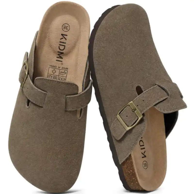 Unisex Cork Footbed Suede Clogs with Adjustable Buckle
