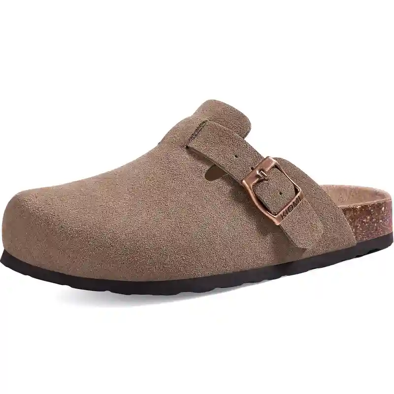 Unisex Cork Footbed Suede Clogs with Adjustable Buckle