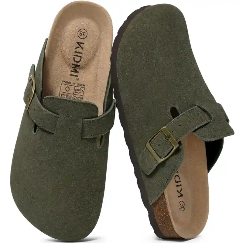 Unisex Cork Footbed Suede Clogs with Adjustable Buckle