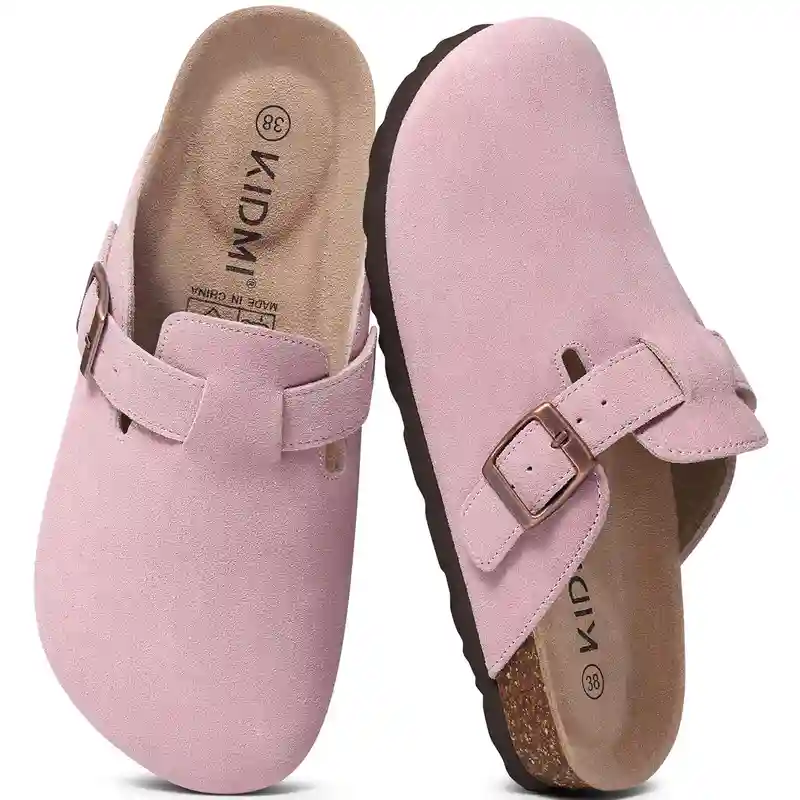 Unisex Cork Footbed Suede Clogs with Adjustable Buckle