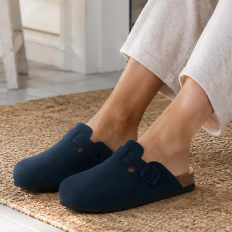 Unisex Cork Footbed Suede Clogs with Adjustable Buckle