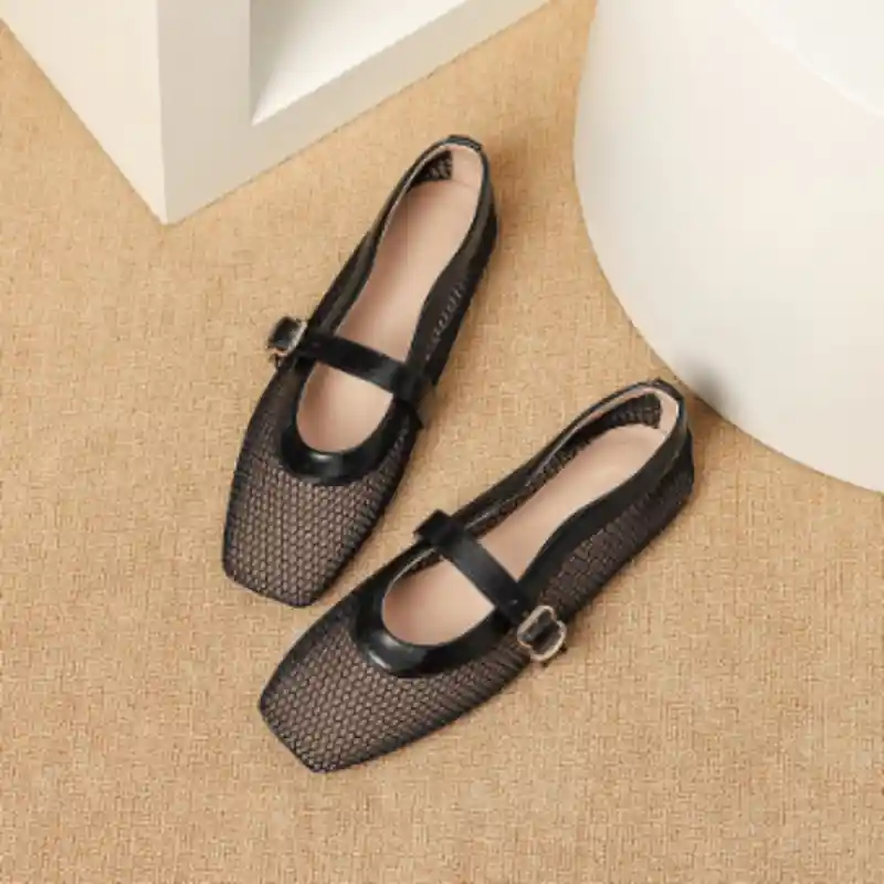 Women's Square-Toe Mesh Mary Jane Flats