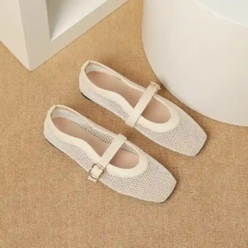 Women's Square-Toe Mesh Mary Jane Flats
