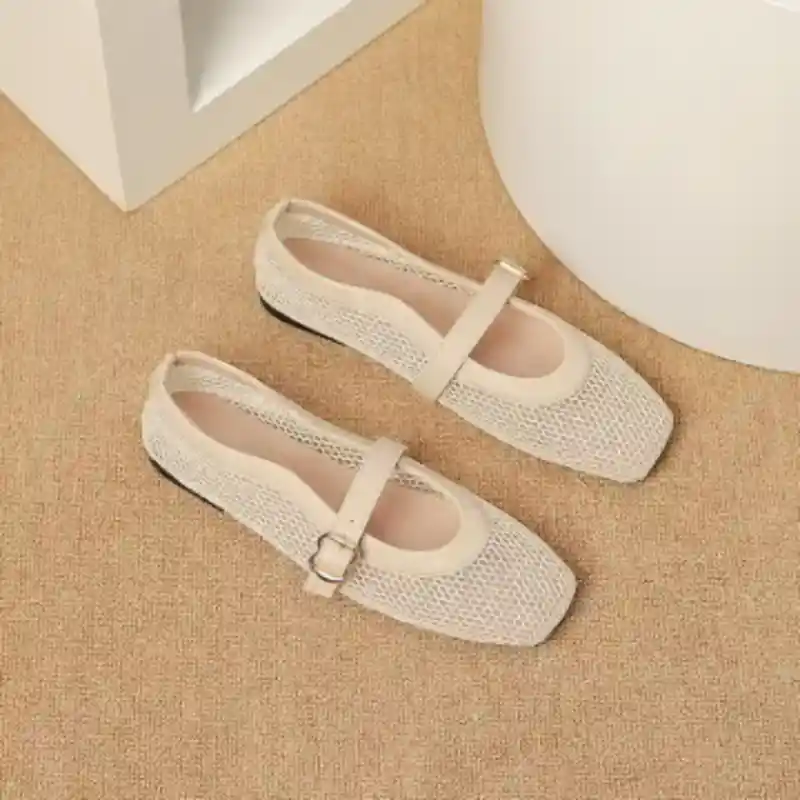 Women's Square-Toe Mesh Mary Jane Flats