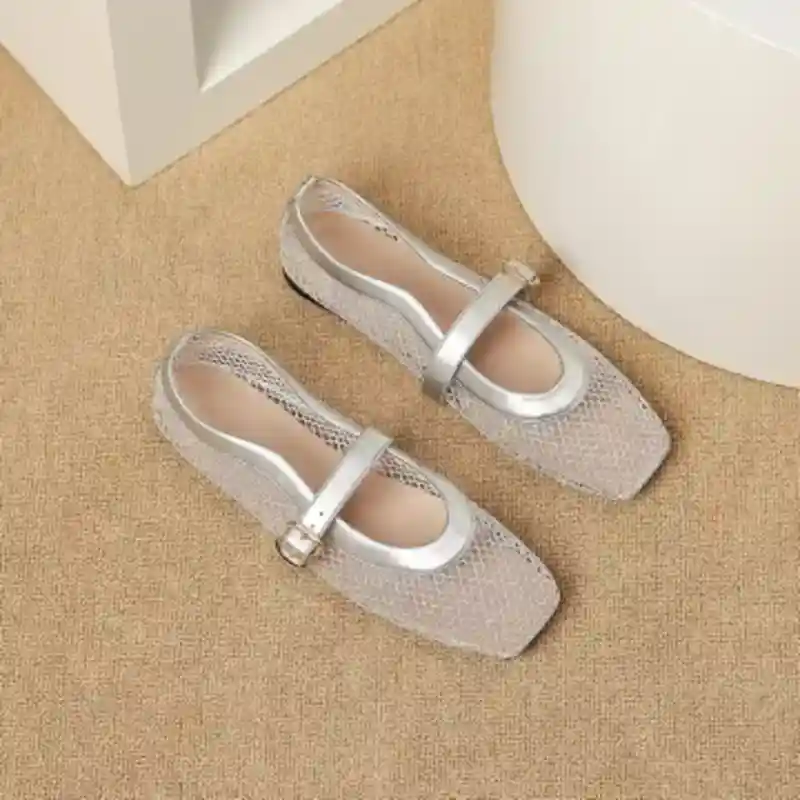 Women's Square-Toe Mesh Mary Jane Flats