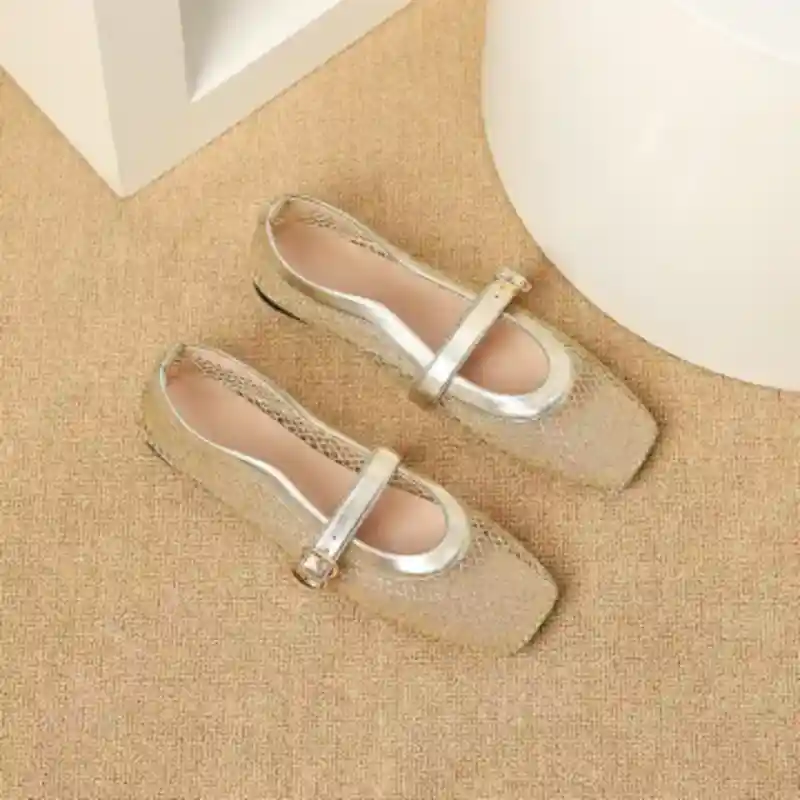 Women's Square-Toe Mesh Mary Jane Flats