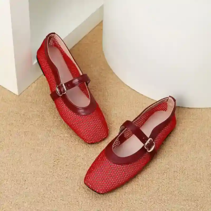 Women's Square-Toe Mesh Mary Jane Flats
