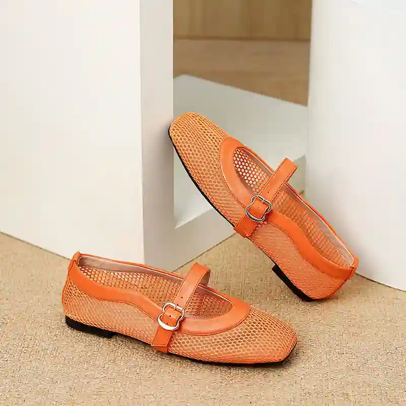 Women's Square-Toe Mesh Mary Jane Flats