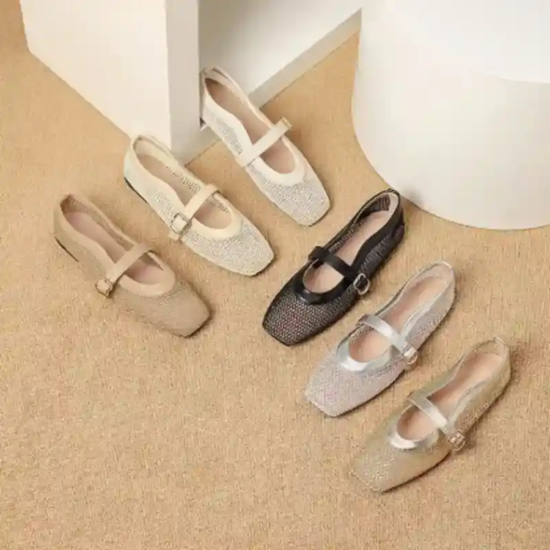 Women's Square-Toe Mesh Mary Jane Flats