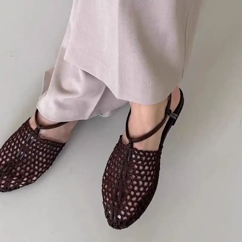 Women's Woven Fishnet Flat Sandals