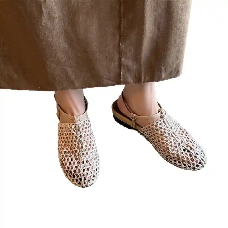 Women's Woven Hollow-Out Slingback Sandals – Low Chunky Heel