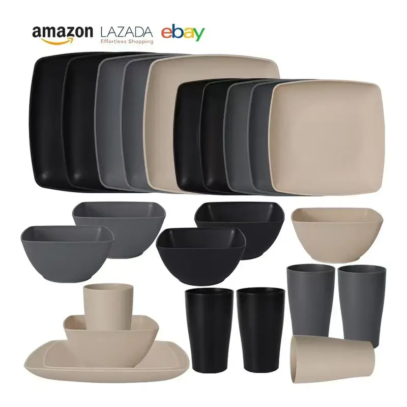 16-Piece Wheat Straw Square Dinnerware Set