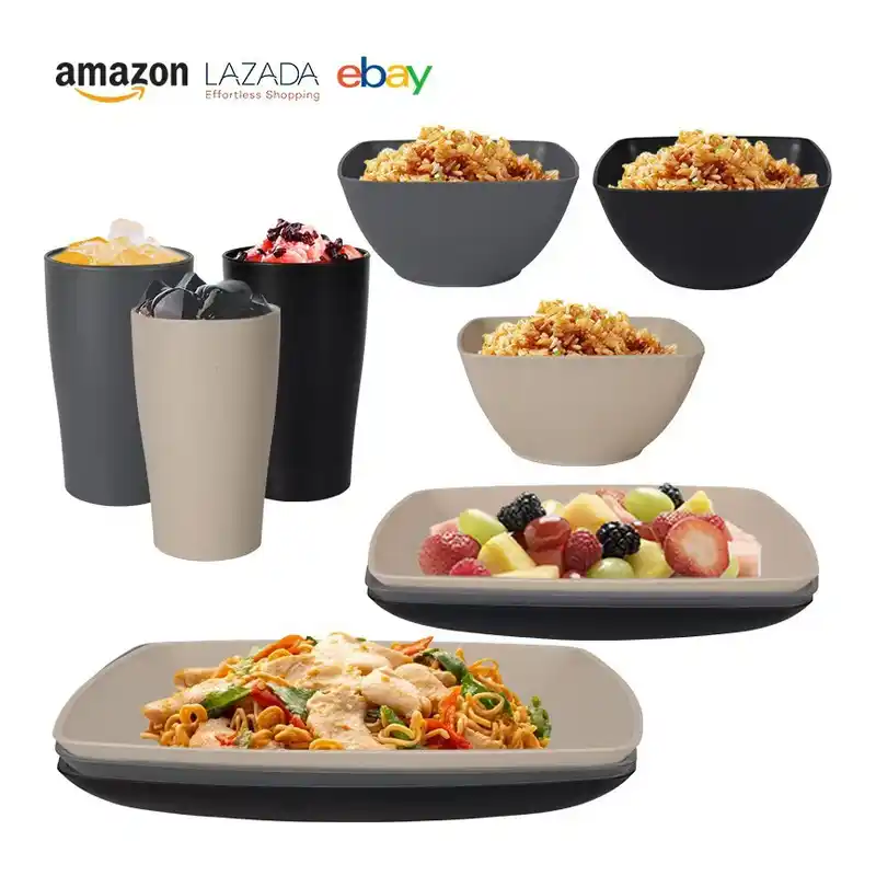 16-Piece Wheat Straw Square Dinnerware Set