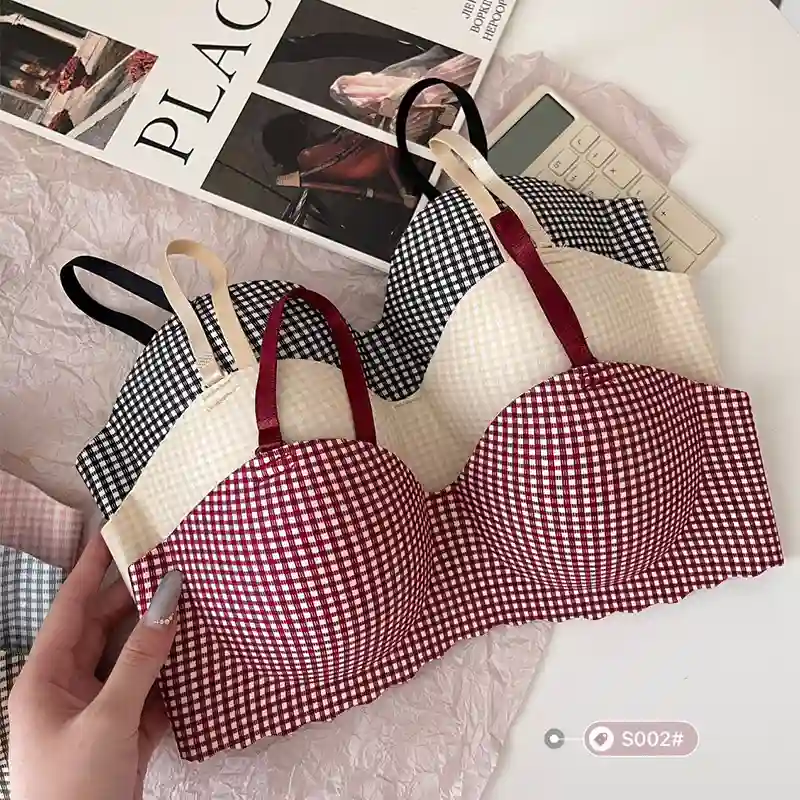 Women's Plaid Wireless Push-Up Bra