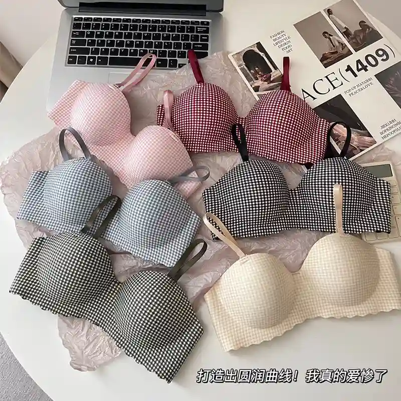 Women's Plaid Wireless Push-Up Bra