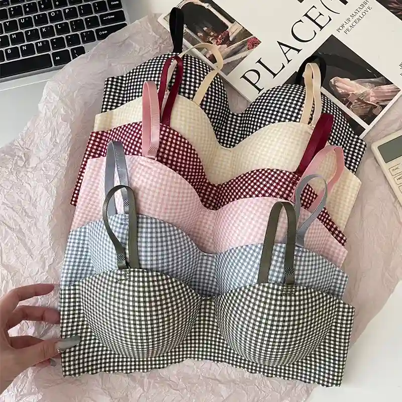 Women's Plaid Wireless Push-Up Bra